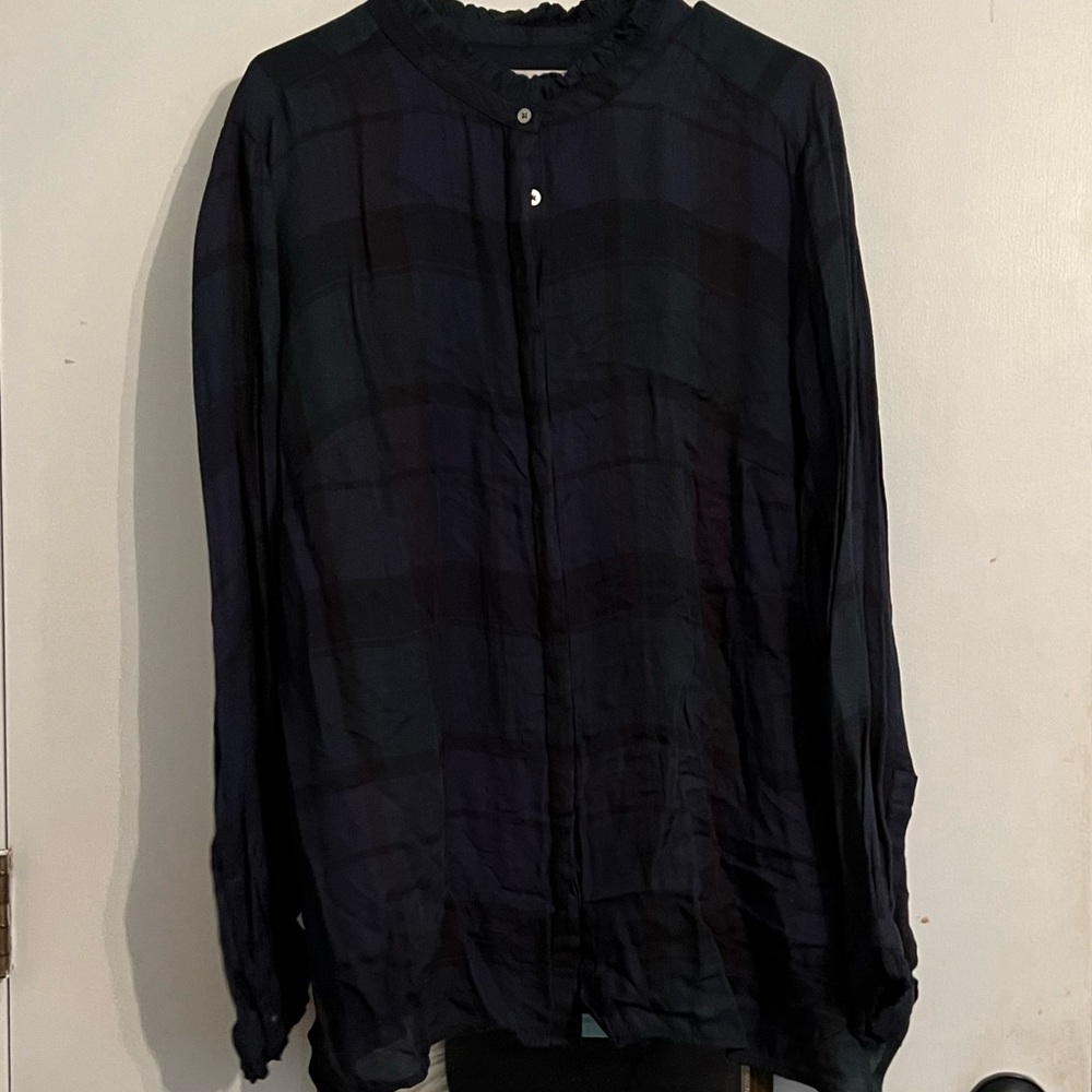 Loft ruffle hem plaid shirt